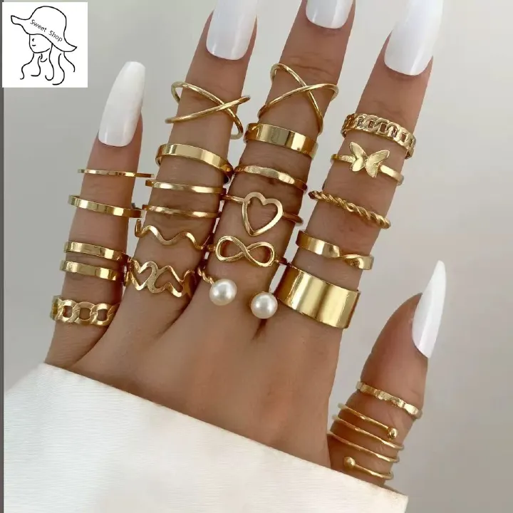 22 23 18 24  PCS /women rings   Butterfly Rings Opening Multioint Rings Set Love Rings Female High Quality Accessories Women's Jewelry Set Used For Shooting Props Or Daily Wear