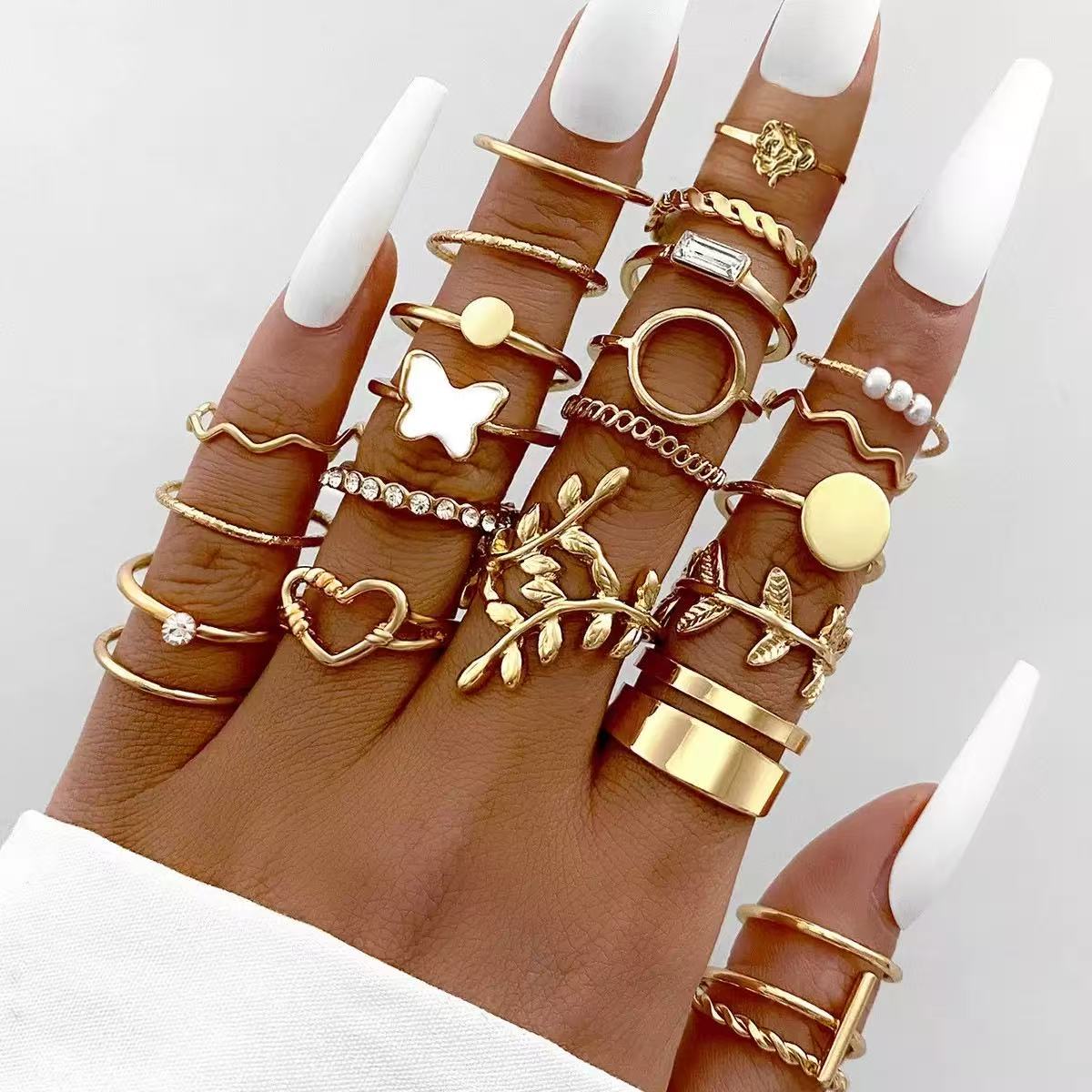 22 23 18 24  PCS /women rings   Butterfly Rings Opening Multioint Rings Set Love Rings Female High Quality Accessories Women's Jewelry Set Used For Shooting Props Or Daily Wear