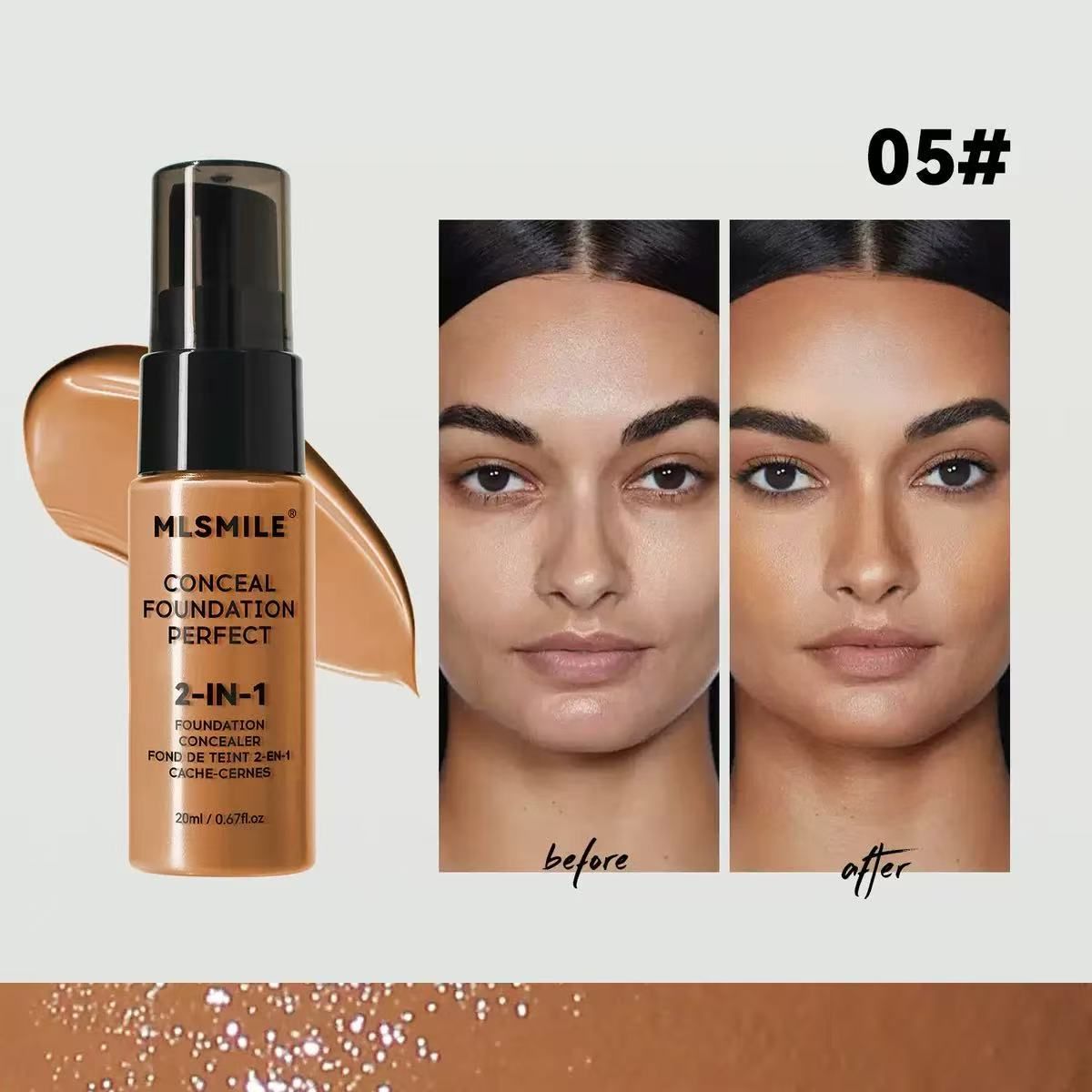 20ml liquid foundation   Brighten skin tone  naturally long-lasting  and oil-controlling  waterproof and sweat-proof  makeup concealer  moisturizing cream  easy to apply  makeup foundation