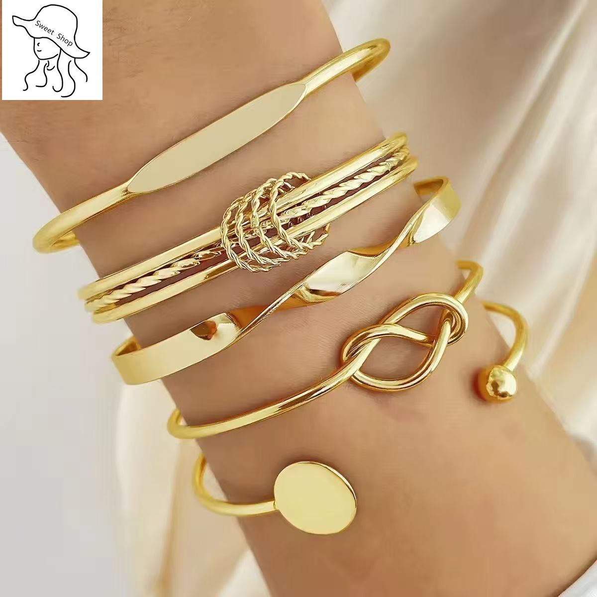 New chain bracelet  geometric open bangle  jewelry set  fashion jewelry gift  shiny bangle  heart print bangle