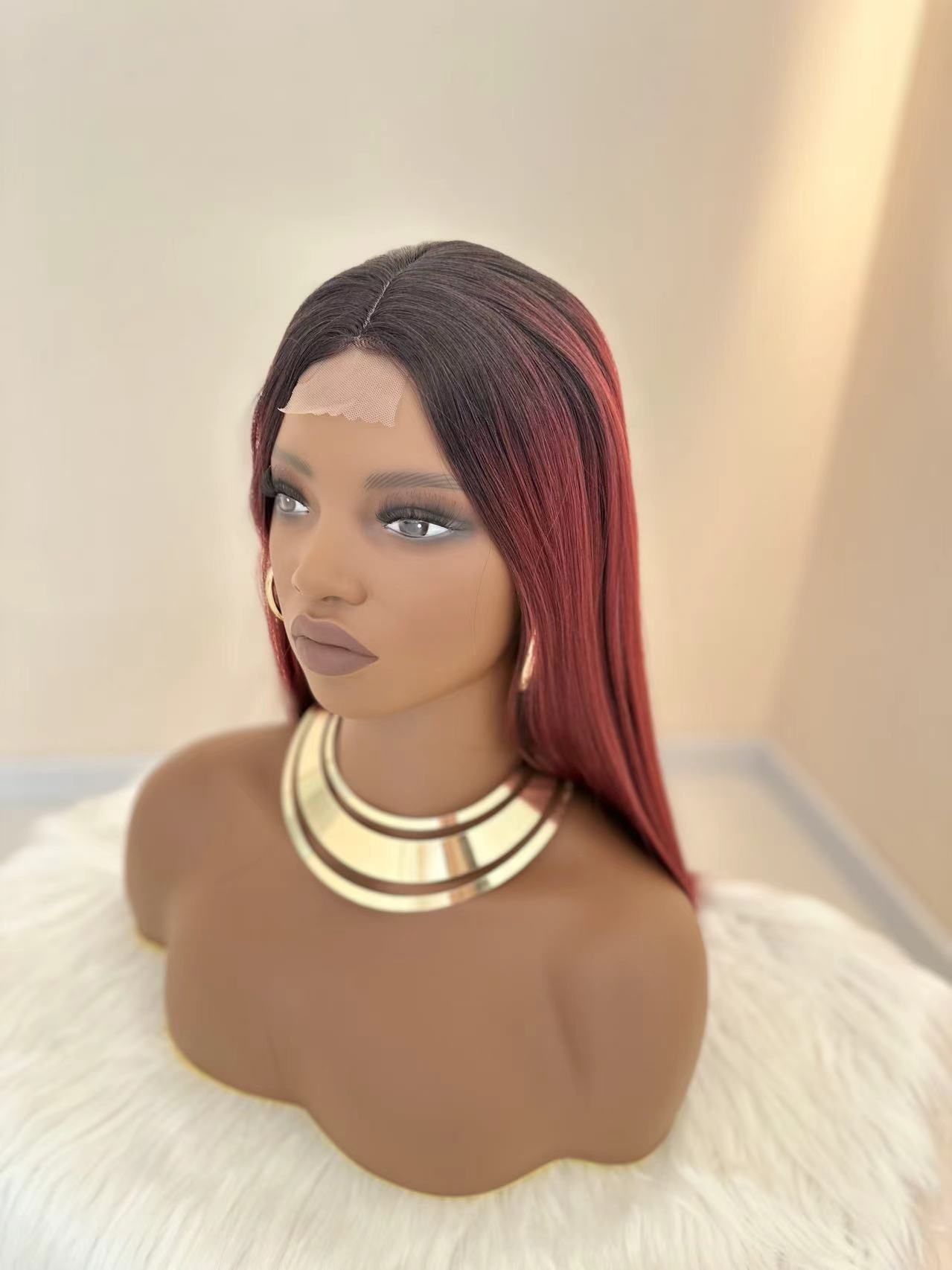 Synthetic Long Straight Wigs with Frontal Lace - 28 inch Vibrant Red | Natural Look(African Women, Quick Install, Birthday Gift,Affordable party wigs)