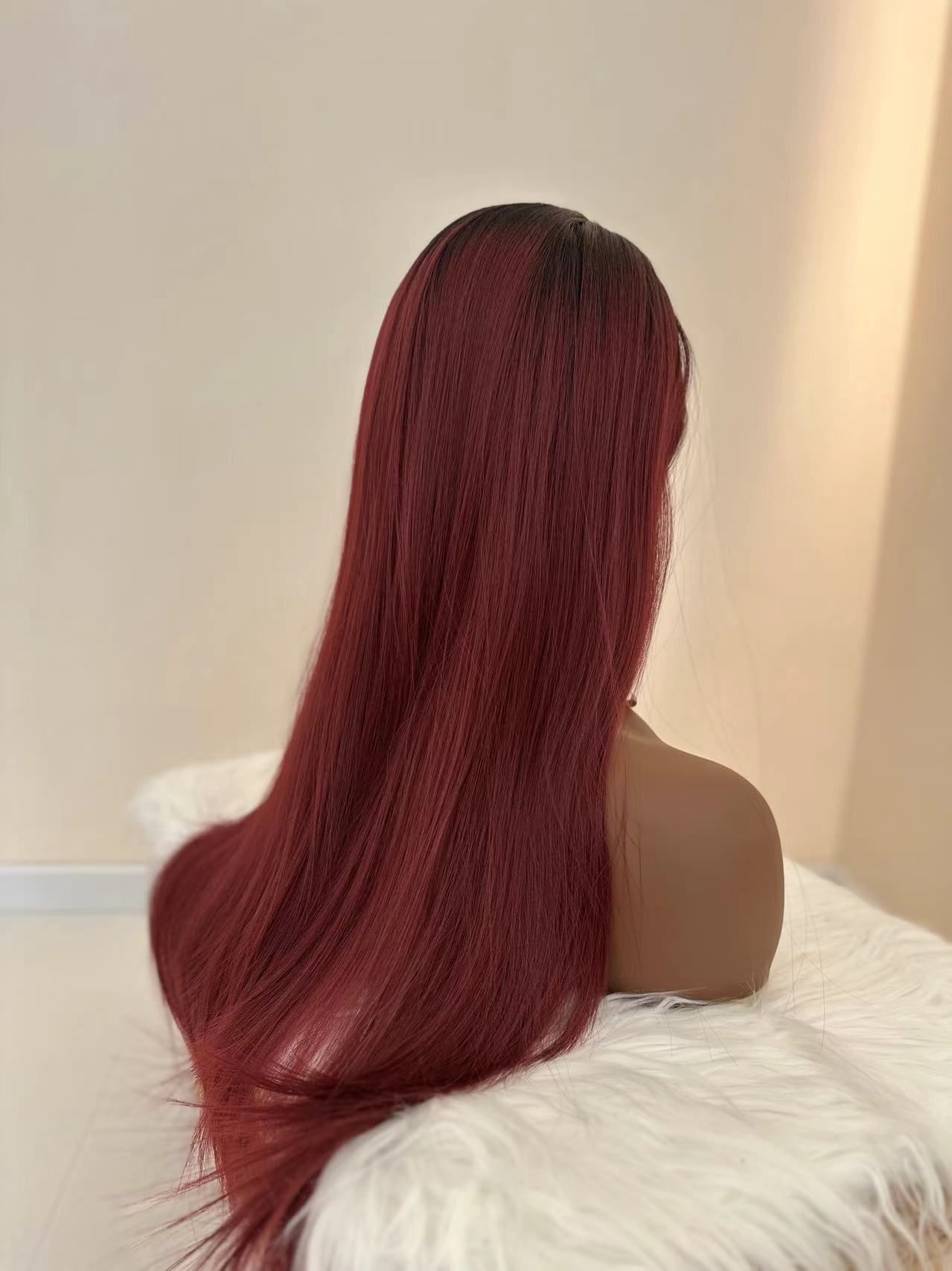 Synthetic Long Straight Wigs with Frontal Lace - 28 inch Vibrant Red | Natural Look(African Women, Quick Install, Birthday Gift,Affordable party wigs)