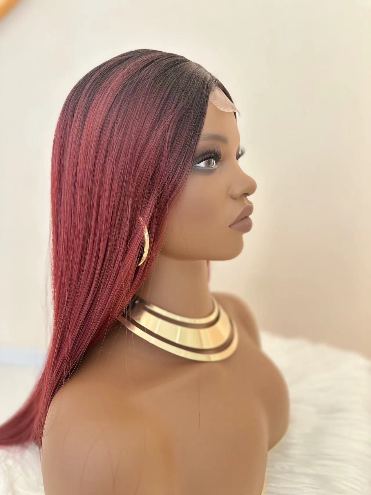 Synthetic Long Straight Wigs with Frontal Lace - 28 inch Vibrant Red | Natural Look(African Women, Quick Install, Birthday Gift,Affordable party wigs)