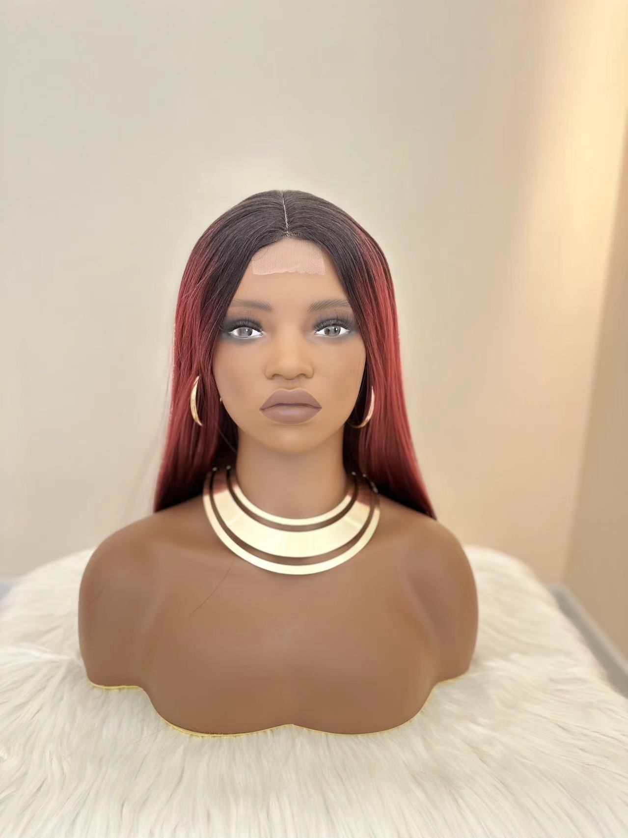 Synthetic Long Straight Wigs with Frontal Lace - 28 inch Vibrant Red | Natural Look(African Women, Quick Install, Birthday Gift,Affordable party wigs)
