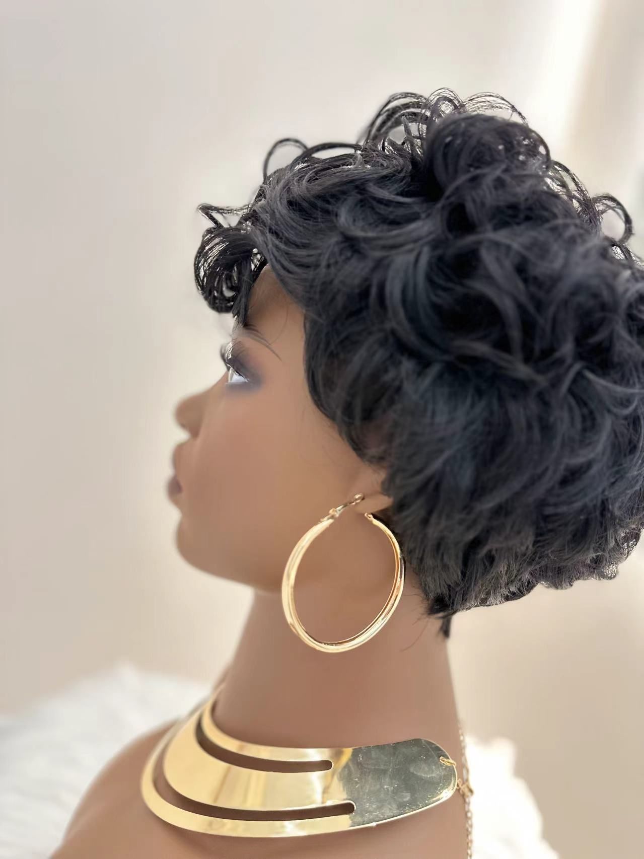 Synthetic Short Curly Wigs - 6 Inch 1B Black | Natural Look(African Women, Quick Install, Birthday Gift)