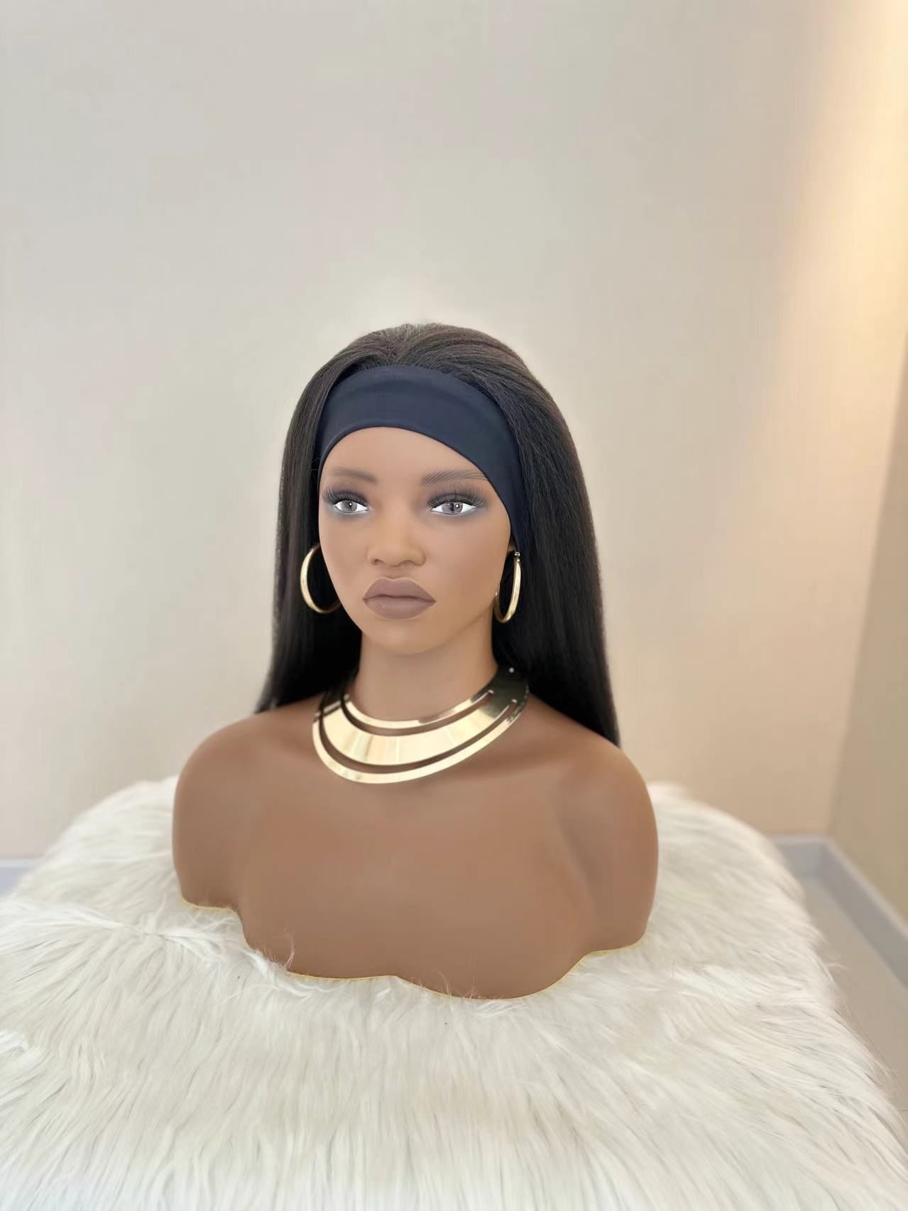 Synthetic Yaki Kinky Straight Wigs - 26 Inch 1B Black | Adjustable Headband & Natural Look(African Women, Protective Style, Quick Install, Realis,Birthday Gift)