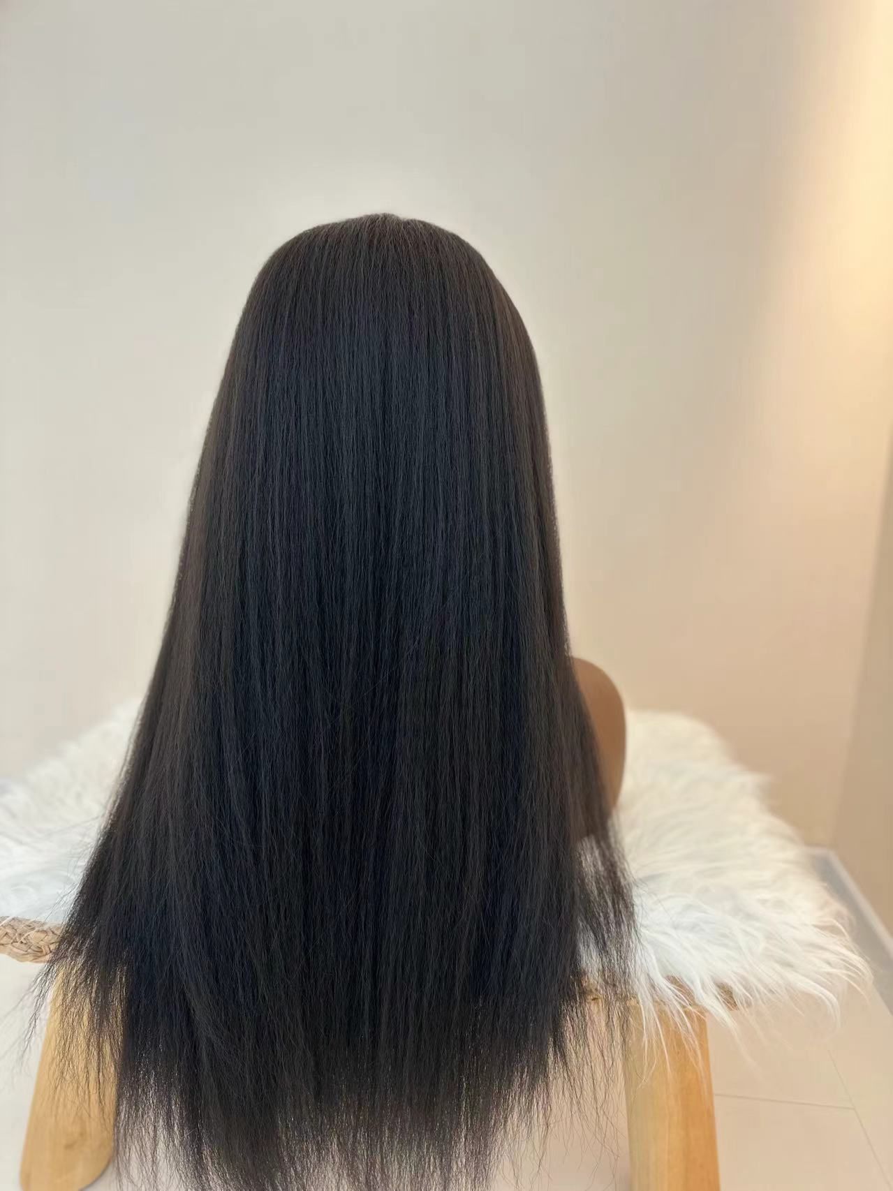 Synthetic Yaki Kinky Straight Wigs - 26 Inch 1B Black | Adjustable Headband & Natural Look(African Women, Protective Style, Quick Install, Realis,Birthday Gift)