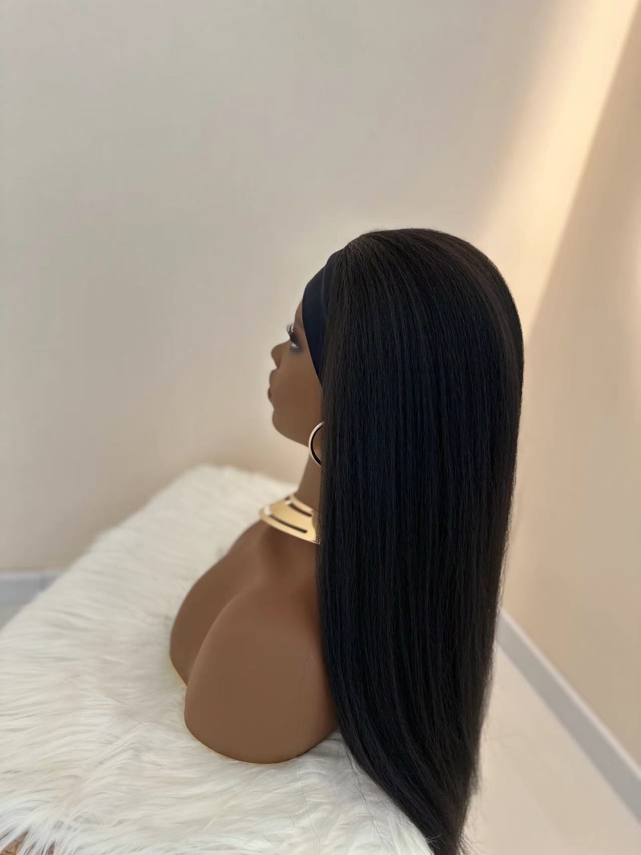 Synthetic Yaki Kinky Straight Wigs - 26 Inch 1B Black | Adjustable Headband & Natural Look(African Women, Protective Style, Quick Install, Realis,Birthday Gift)