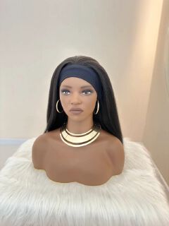 Synthetic Yaki Kinky Straight Wigs  with headband - 28 inch 1B Black & Adjustable Headband & Natural Look(African Women, wigs for ladies, Protective Style, Quick Install, Realis, Birthday Gift)