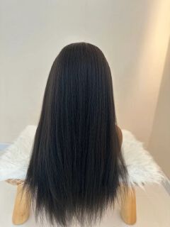 Synthetic Yaki Kinky Straight Wigs  with headband - 28 inch 1B Black & Adjustable Headband & Natural Look(African Women, wigs for ladies, Protective Style, Quick Install, Realis, Birthday Gift)