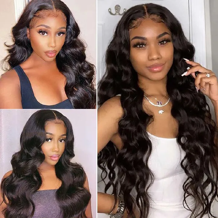 Human Hair Body Wave Wigs - 20 Inch 13x4 Lace Frontal | Most Natural 180 Density Wig(1B Black, Pre-Plucked, African American, Gift, Wedding Body Wave Wigs)