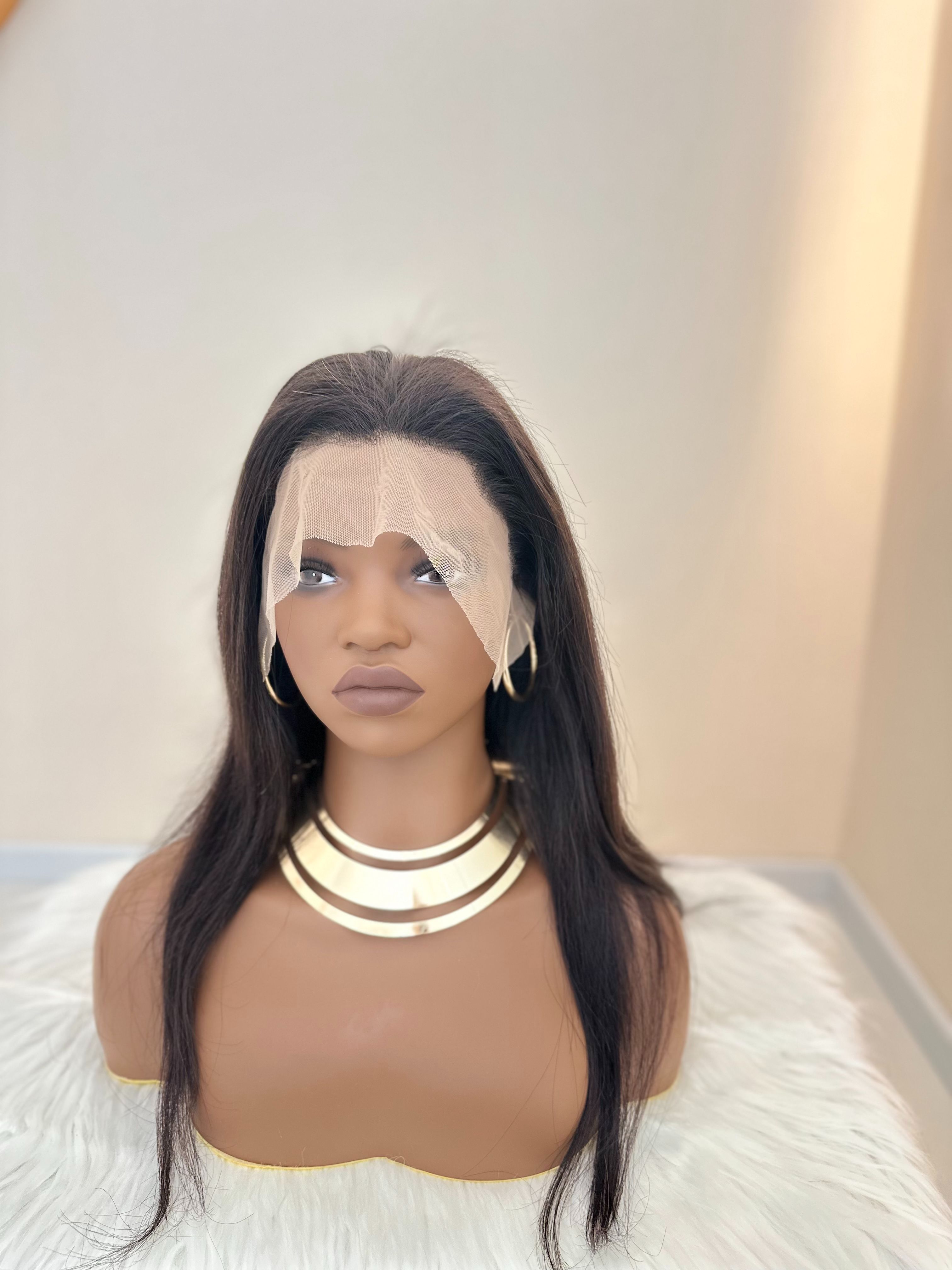 Human Hair Long Straight Wigs - 20 Inch Lace Frontal | 180% Density Natural Look(1B Black, Pre-Plucked, African Women, Easy Install, breathable lace, Gift wigs)