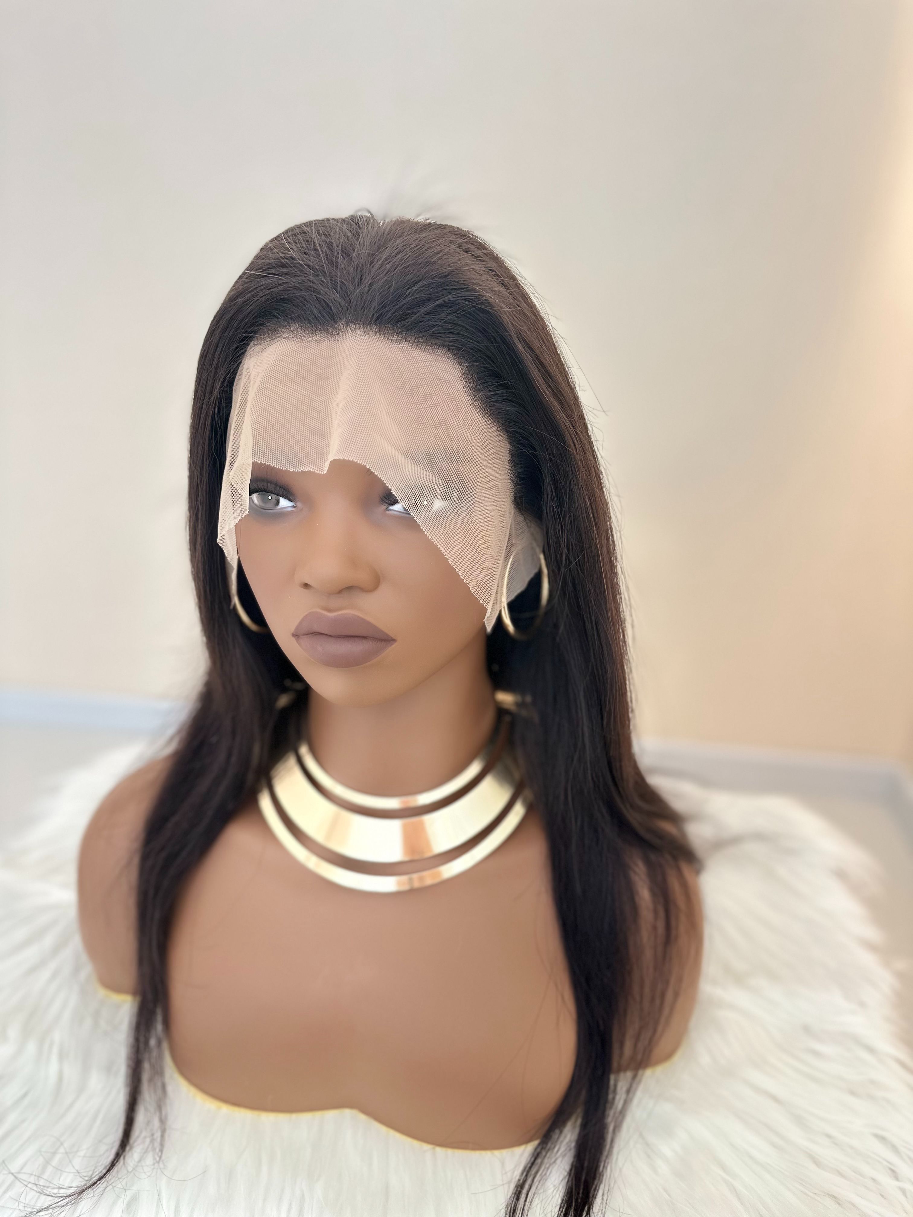 Human Hair Long Straight Wigs - 20 Inch Lace Frontal | 180% Density Natural Look(1B Black, Pre-Plucked, African Women, Easy Install, breathable lace, Gift wigs)
