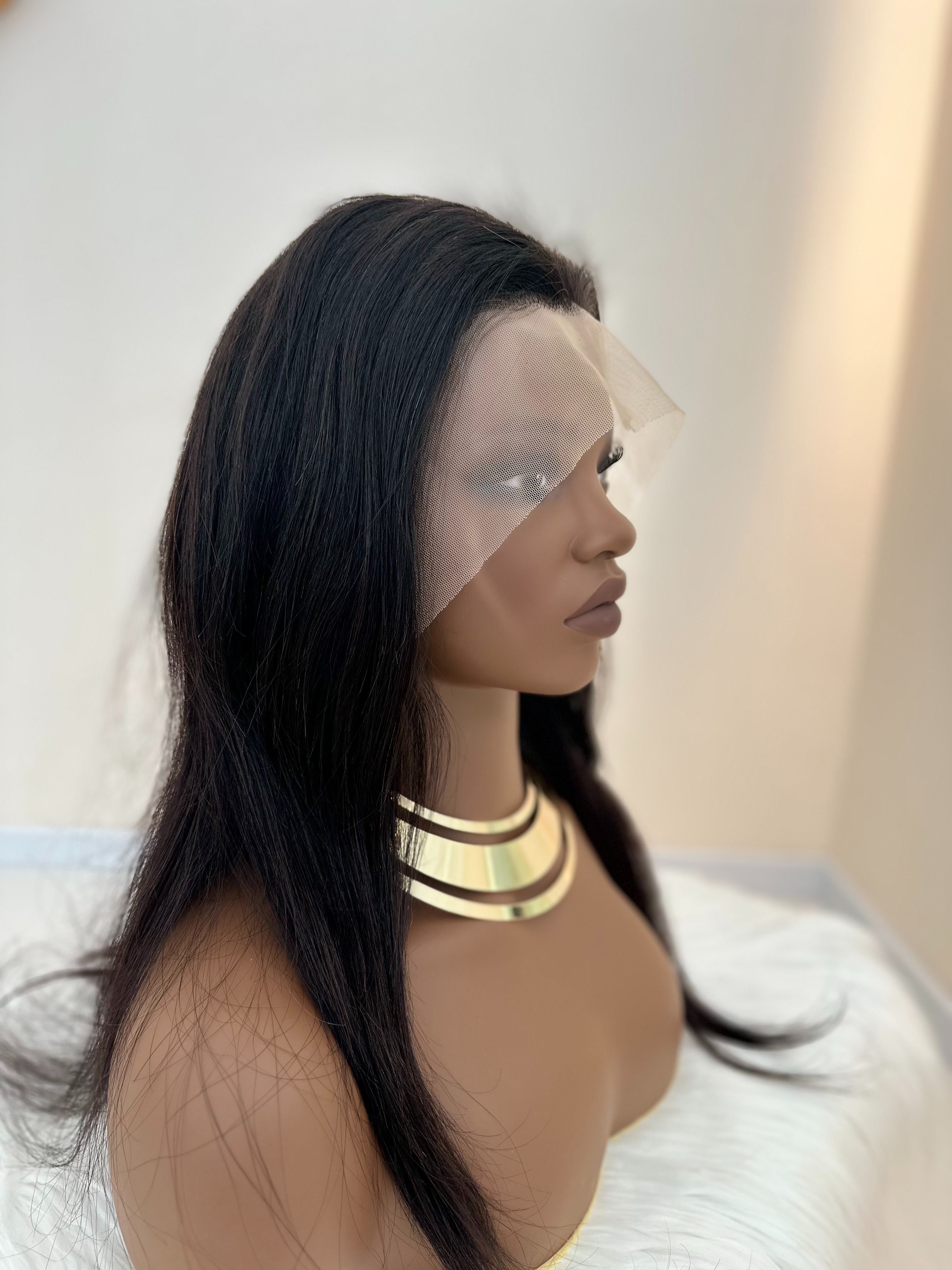 Human Hair Long Straight Wigs - 20 Inch Lace Frontal | 180% Density Natural Look(1B Black, Pre-Plucked, African Women, Easy Install, breathable lace, Gift wigs)