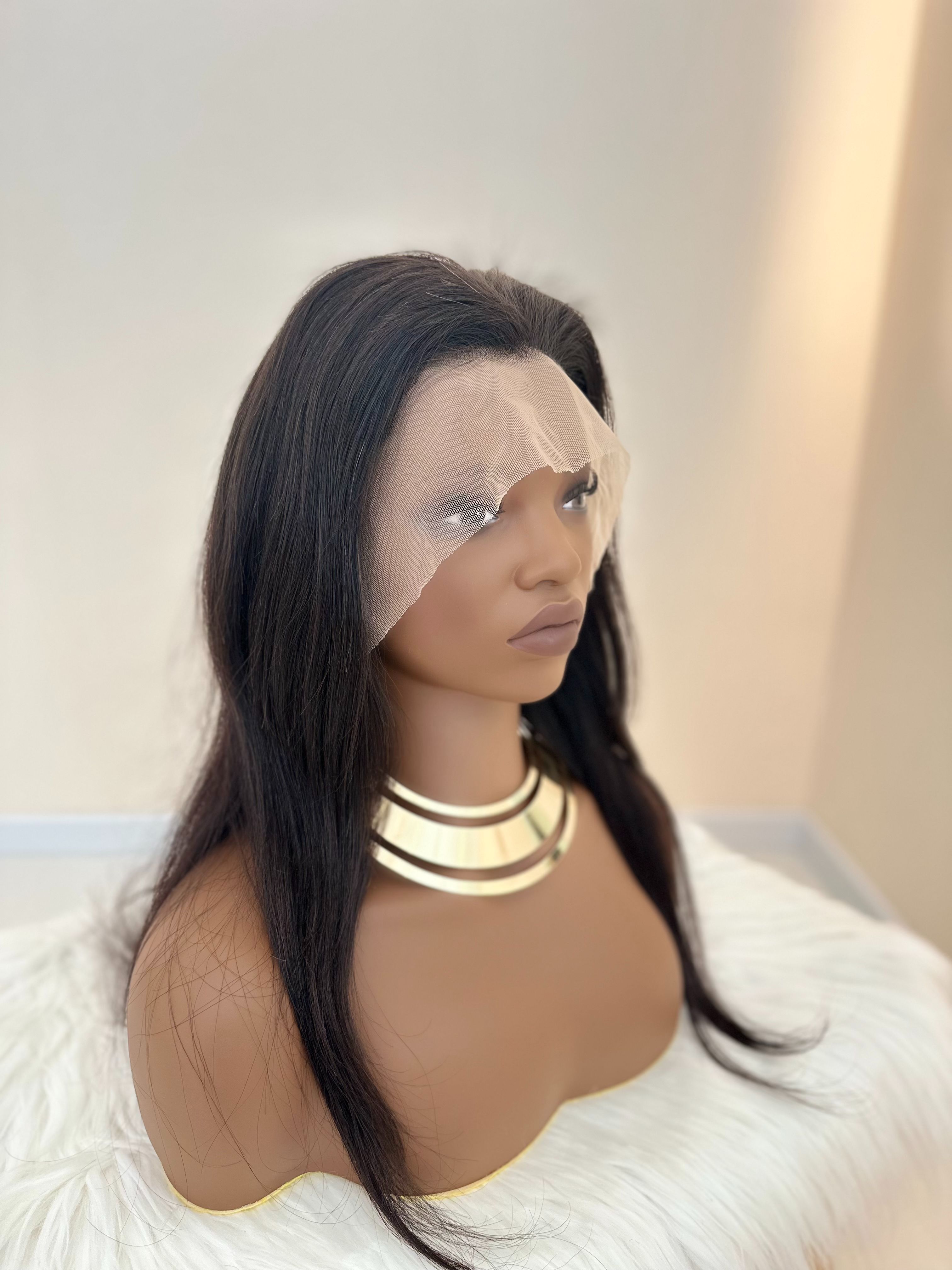 Human Hair Long Straight Wigs - 20 Inch Lace Frontal | 180% Density Natural Look(1B Black, Pre-Plucked, African Women, Easy Install, breathable lace, Gift wigs)