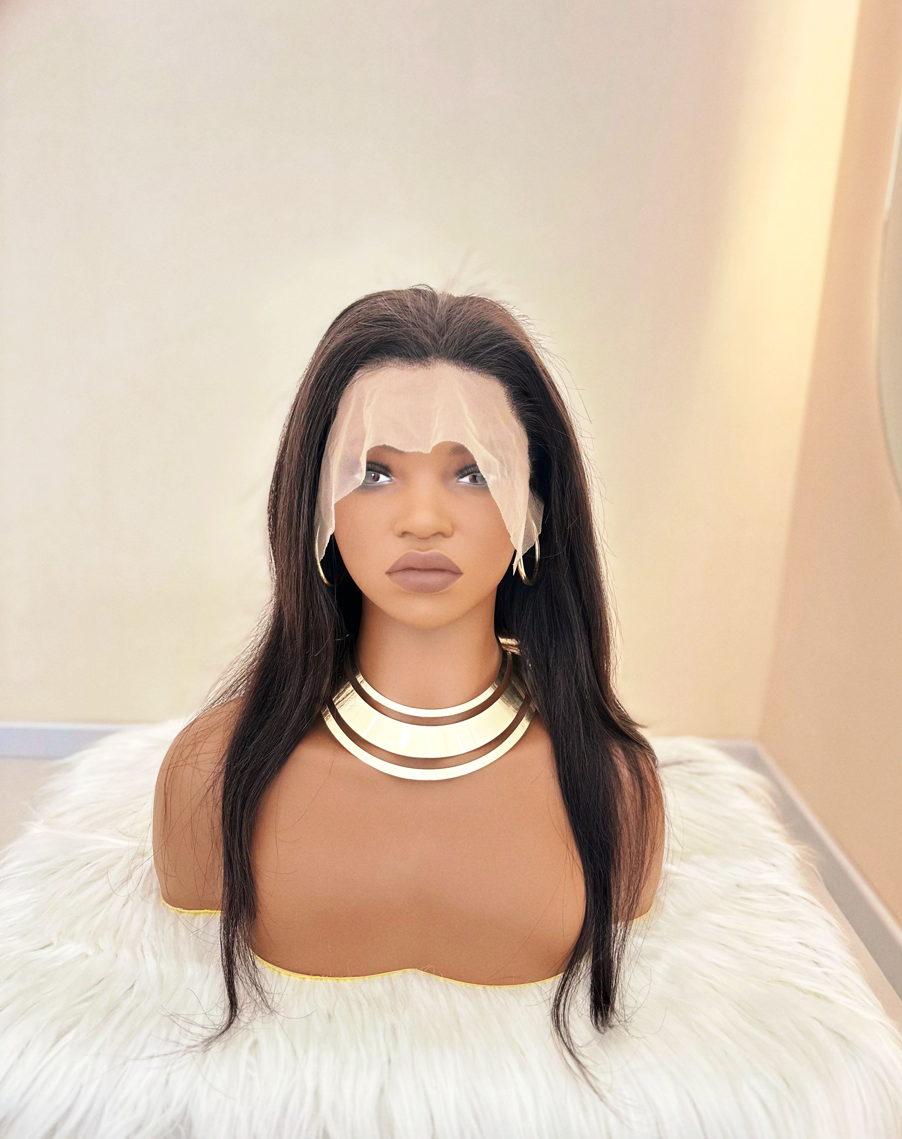 Human Hair Long Straight Wigs - 20 Inch Lace Frontal | 180% Density Natural Look(1B Black, Pre-Plucked, African Women, Easy Install, breathable lace, Gift wigs)