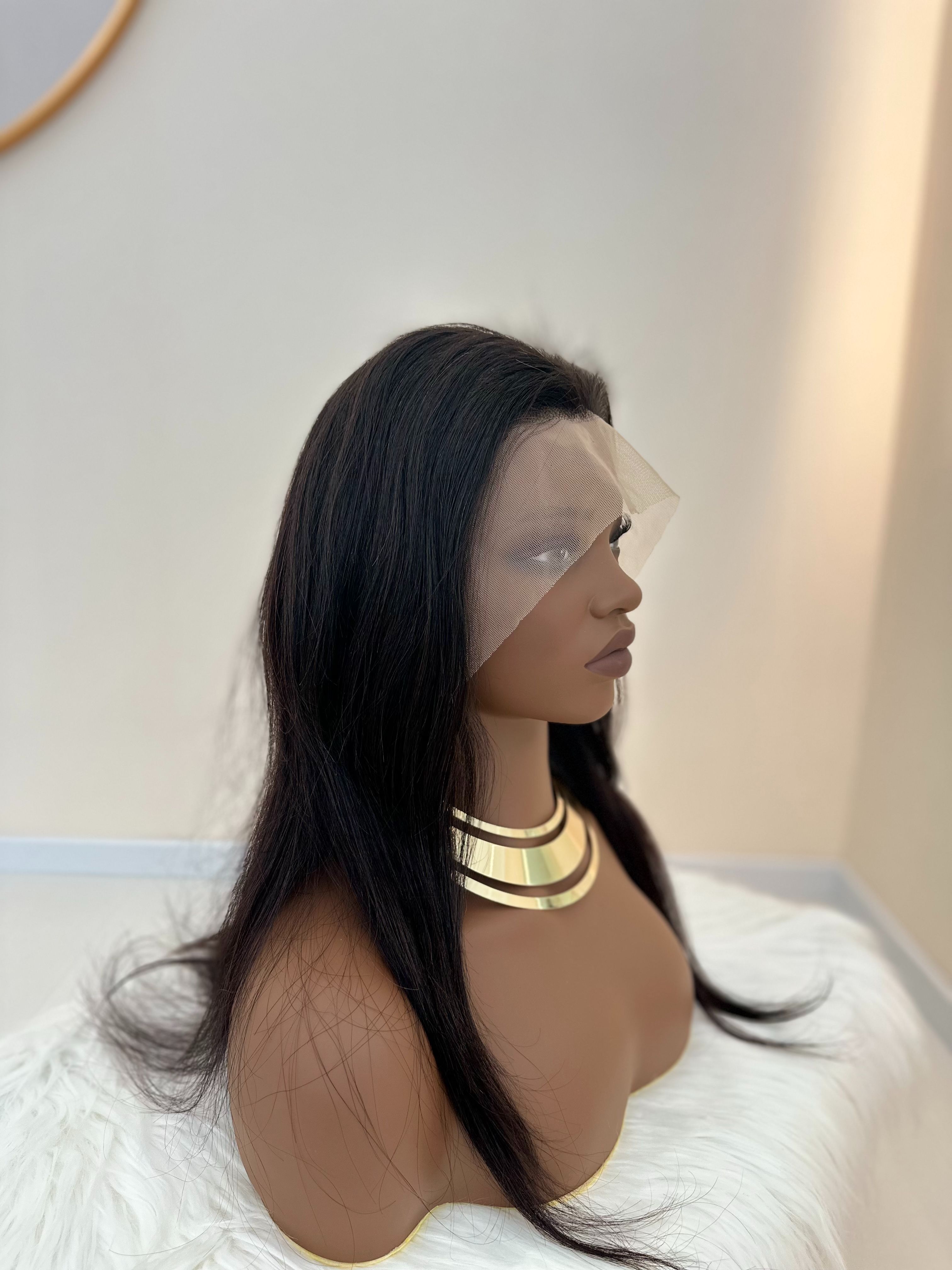 Human Hair Long Straight Wigs - 20 Inch Lace Frontal | 180% Density Natural Look(1B Black, Pre-Plucked, African Women, Easy Install, breathable lace, Gift wigs)