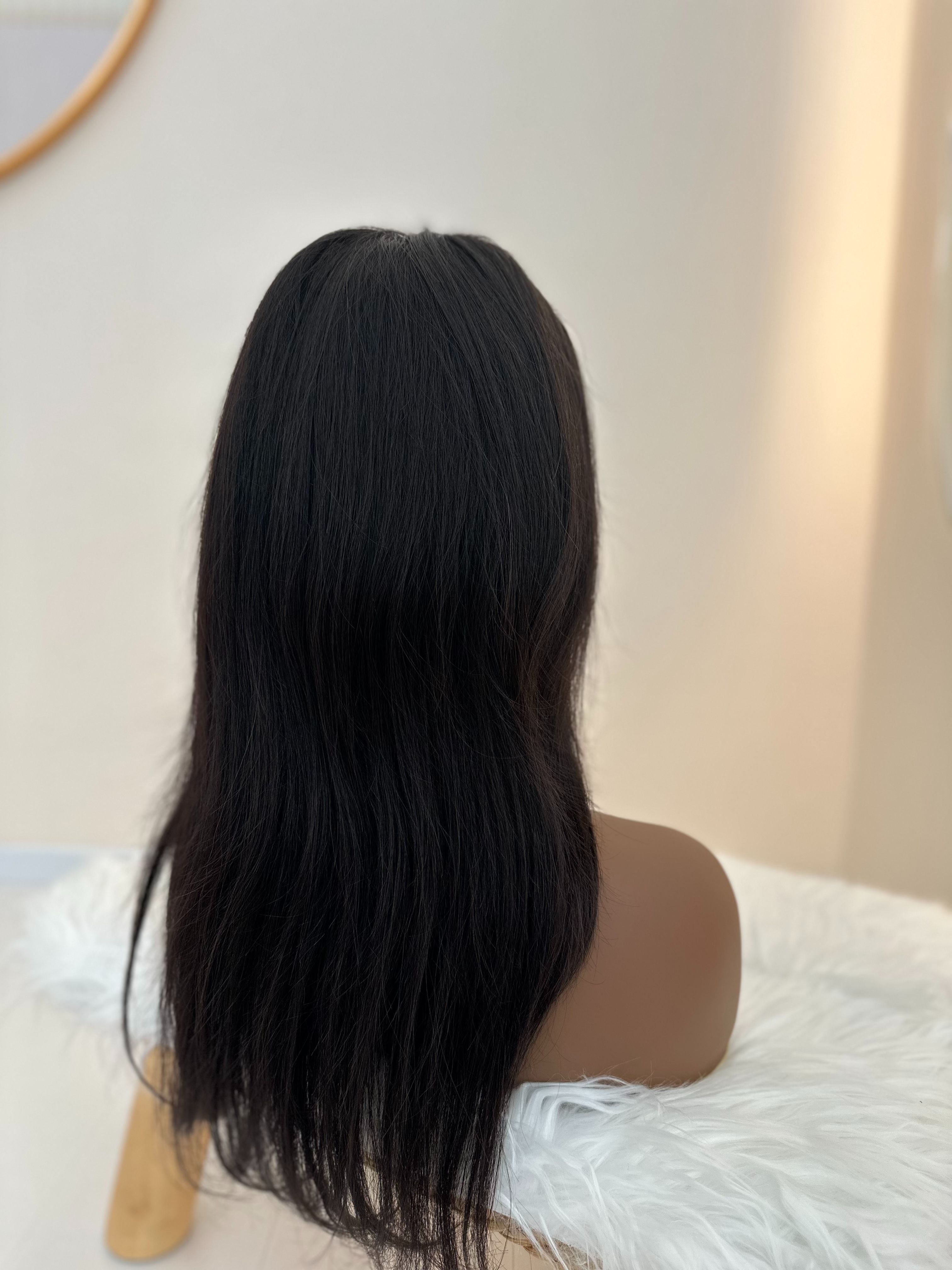 Human Hair Long Straight Wigs - 20 Inch Lace Frontal | 180% Density Natural Look(1B Black, Pre-Plucked, African Women, Easy Install, breathable lace, Gift wigs)