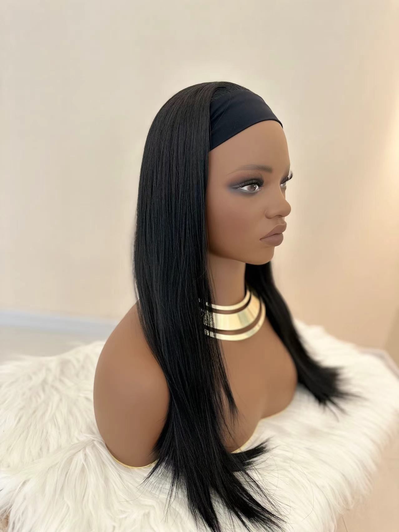 Synthetic Long Straight Synthetic Wigs with headband - 24 Inch Black | Natural Look Soft and shiny (African Women, Quick Install, Birthday Gift,Lightweight)