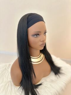 Synthetic Long Straight Synthetic Wigs with headband - 24 inch Black & Natural Look Soft and shiny (African Women, wigs for ladies,Quick Install, Birthday Gift,Lightweight)