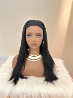 Synthetic Long Straight Synthetic Wigs with headband - 24 inch Black & Natural Look Soft and shiny (African Women, wigs for ladies,Quick Install, Birthday Gift,Lightweight)