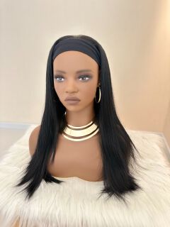 Synthetic Long Straight Synthetic Wigs with headband - 24 inch Black & Natural Look Soft and shiny (African Women, wigs for ladies,Quick Install, Birthday Gift,Lightweight)
