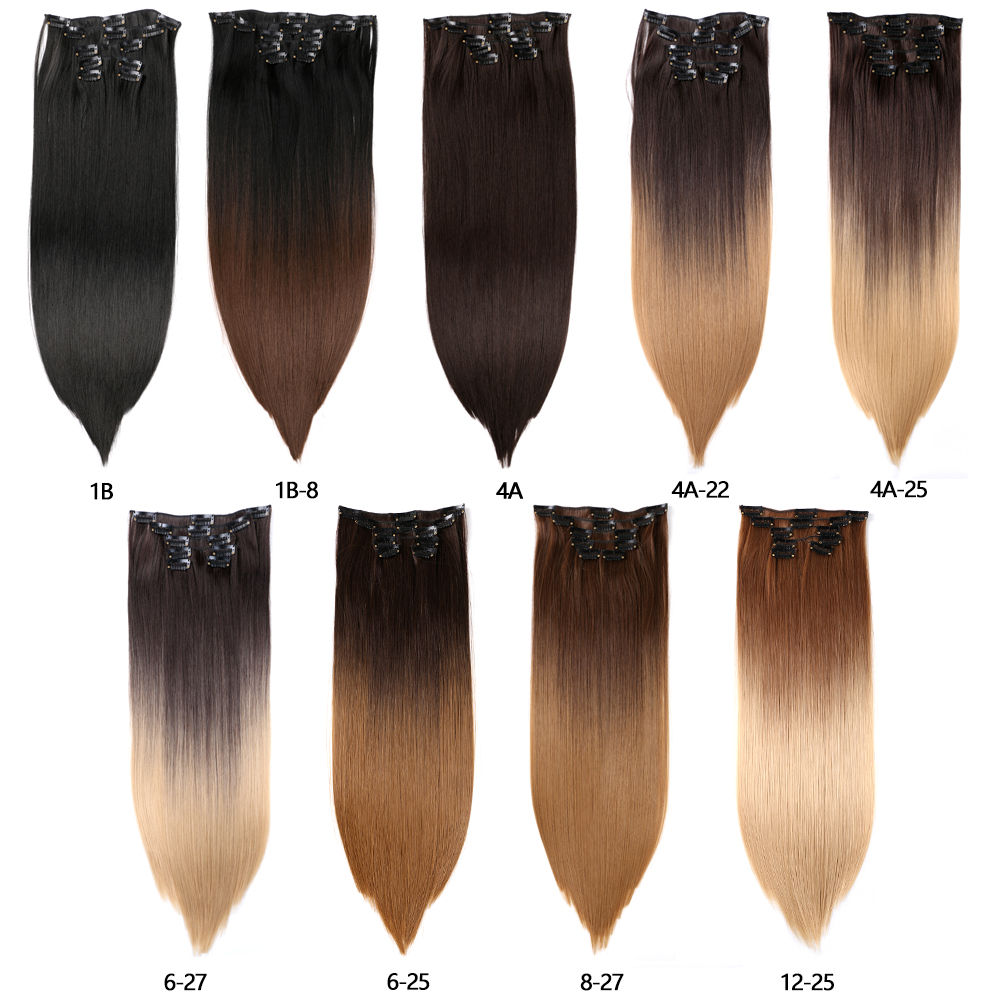6 pcs/set Straight Clip-in Synthetic Hair Extensions for African Women - 22 Inch | Easy to Blend, Everyday Volume Boost(1B/1B-8/6-25/6-27/8-27/12-25)
