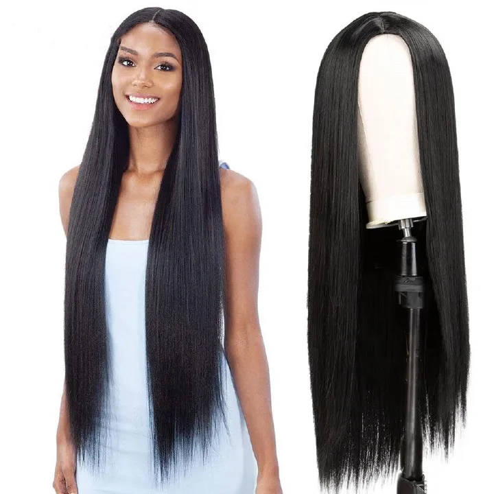 Human Hair Long Straight Wigs - 20 Inch Lace Frontal | 180% Density Natural Look(1B Black, Pre-Plucked, African Women, Easy Install, breathable lace, Gift wigs)