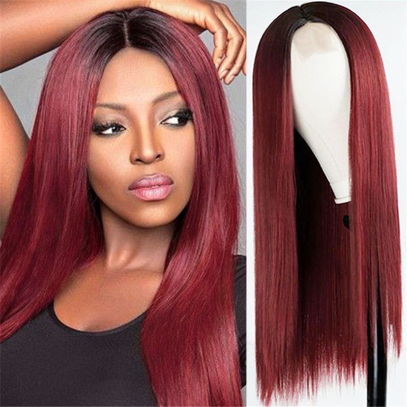 Synthetic Long Straight Wigs with Frontal Lace - 28 inch Vibrant Red | Natural Look(African Women, Quick Install, Birthday Gift,Affordable party wigs)