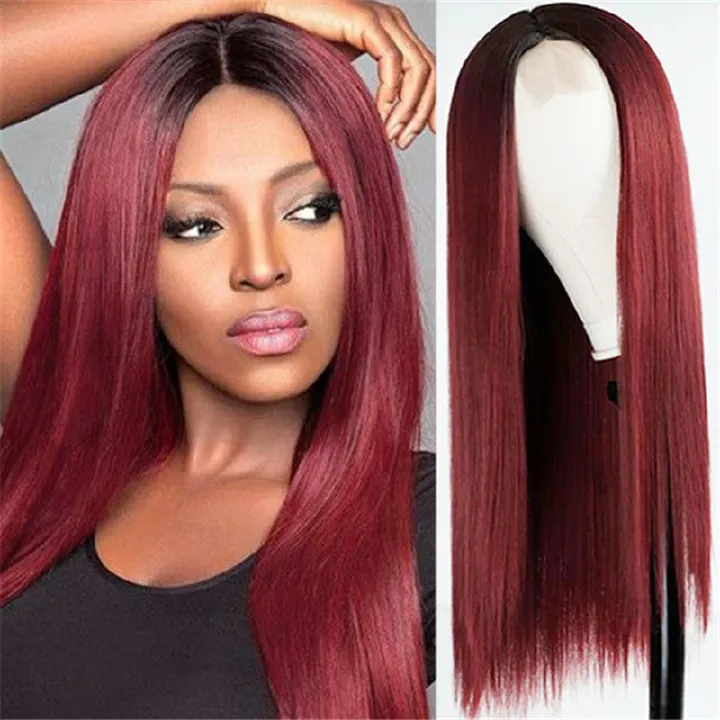 Synthetic Long Straight Wigs with Frontal Lace - 28 inch Vibrant Red | Natural Look(African Women, Quick Install, Birthday Gift,Affordable party wigs)