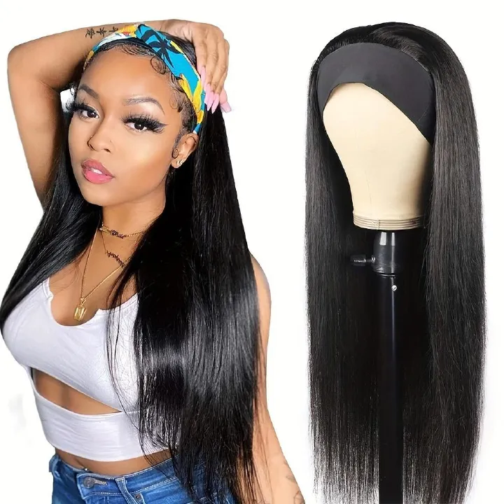 Synthetic Long Straight Synthetic Wigs with headband - 24 Inch Black | Natural Look Soft and shiny (African Women, Quick Install, Birthday Gift,Lightweight)
