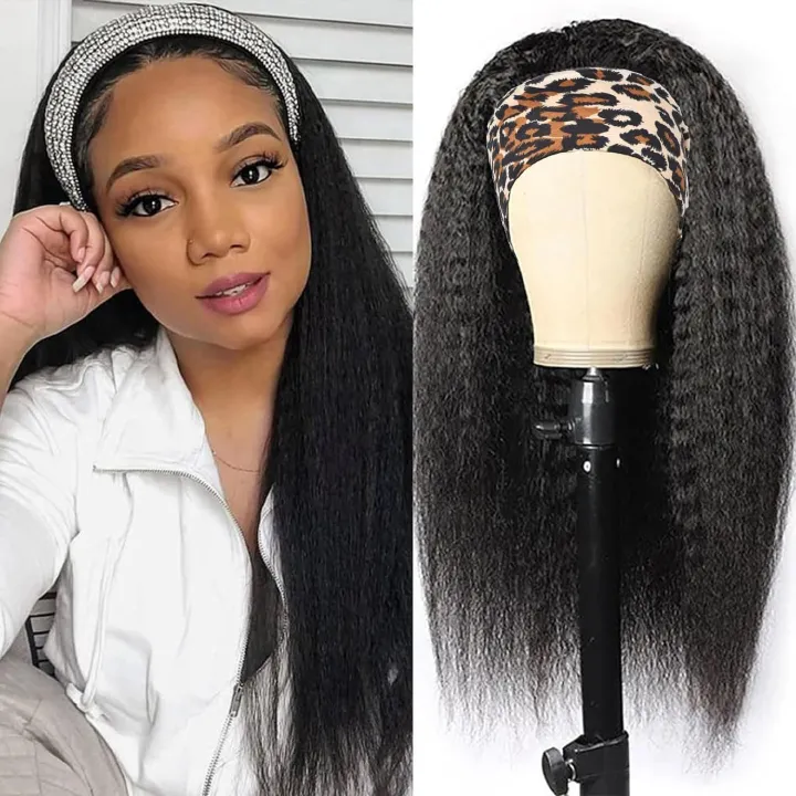 Synthetic Yaki Kinky Straight Wigs - 26 Inch 1B Black | Adjustable Headband & Natural Look(African Women, Protective Style, Quick Install, Realis,Birthday Gift)
