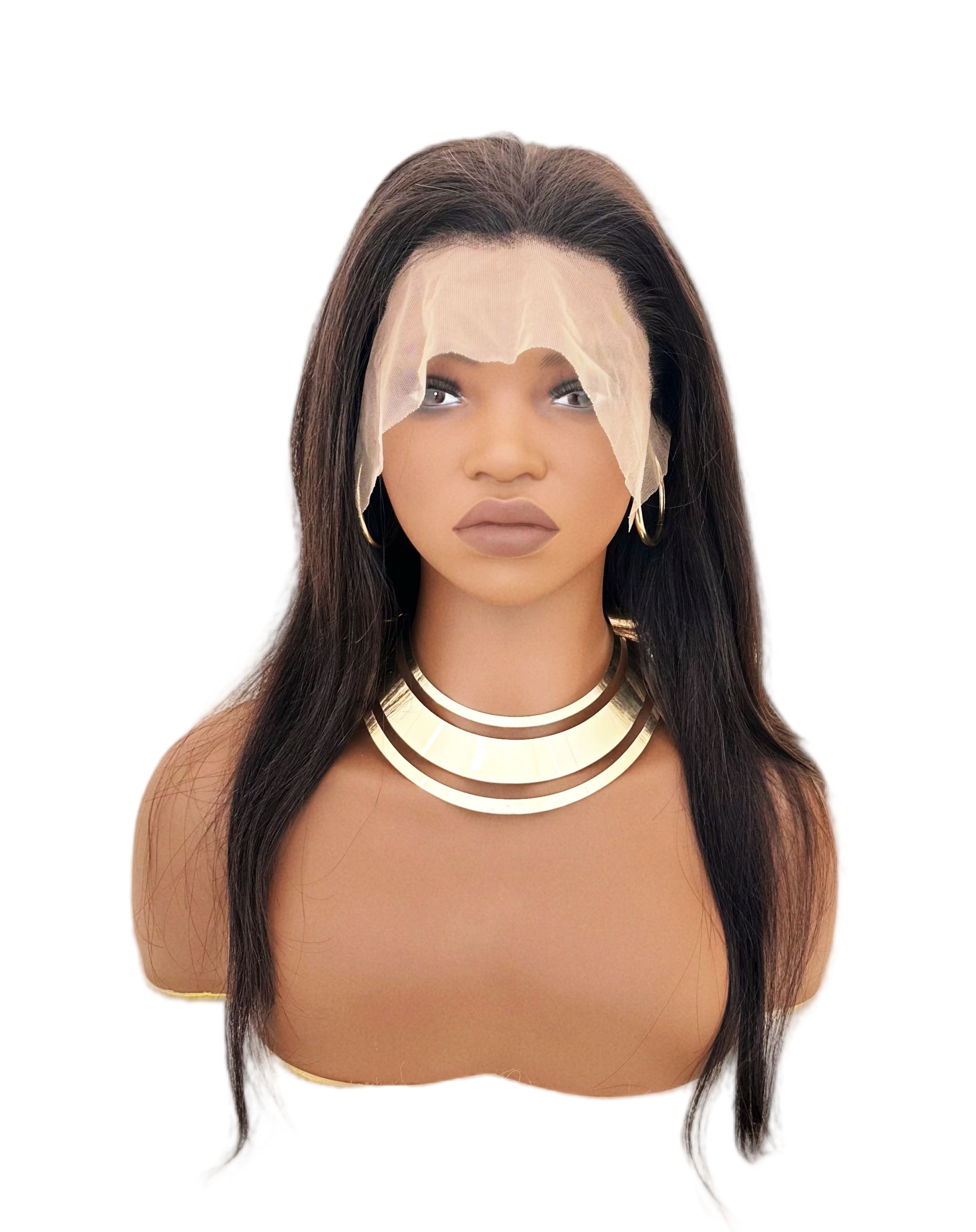 Human Hair Long Straight Wigs - 20 Inch Lace Frontal | 180% Density Natural Look(1B Black, Pre-Plucked, African Women, Easy Install, breathable lace, Gift wigs)