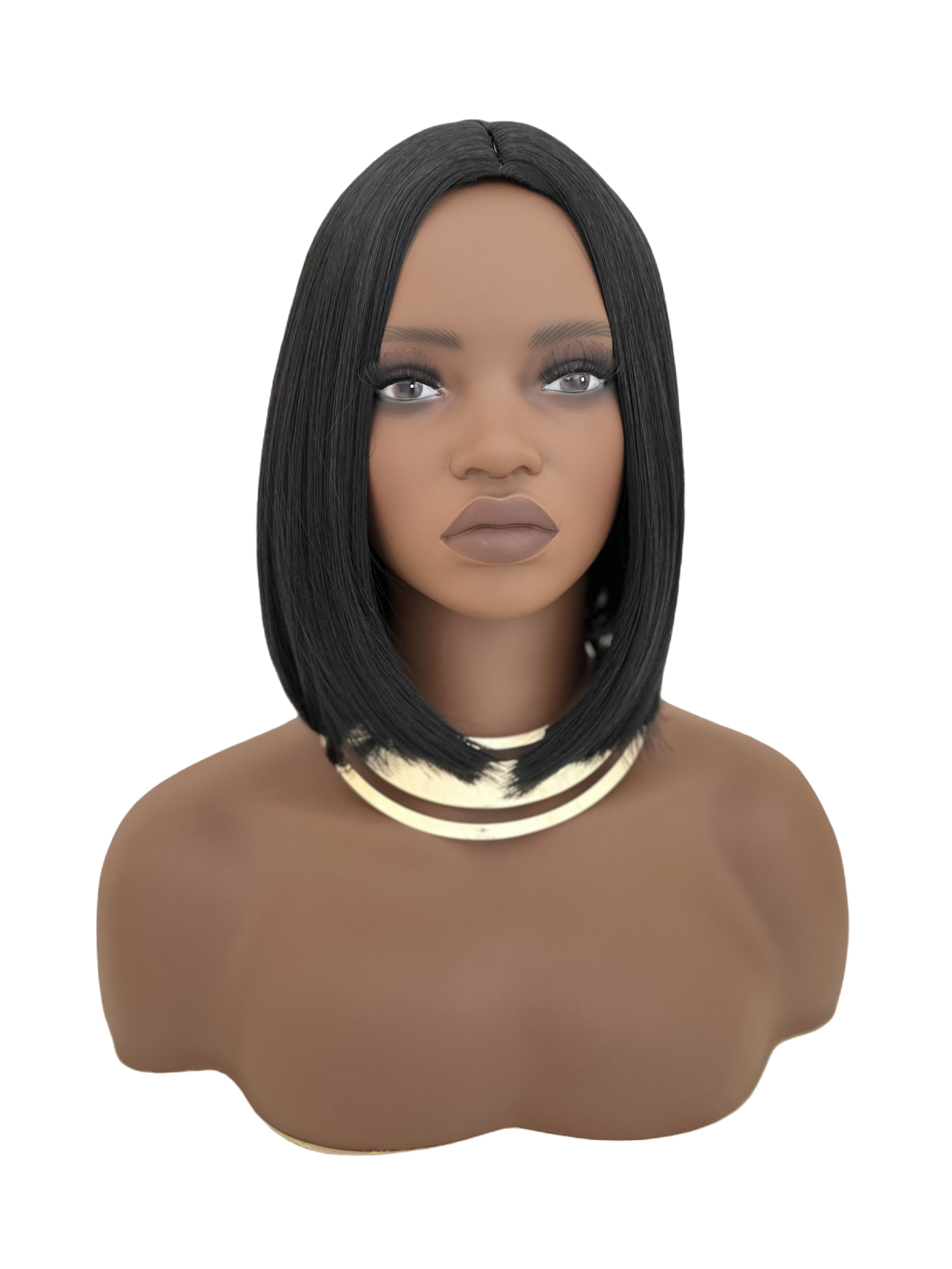 Synthetic Straight Bob Wigs - 12 Inch | 180% Density Natural Look(1B Black, African American, Gift)