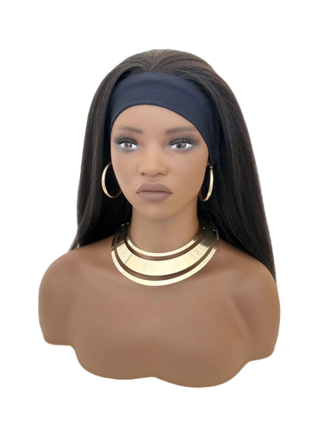 Synthetic Yaki Kinky Straight Wigs - 26 Inch 1B Black | Adjustable Headband & Natural Look(African Women, Protective Style, Quick Install, Realis,Birthday Gift)