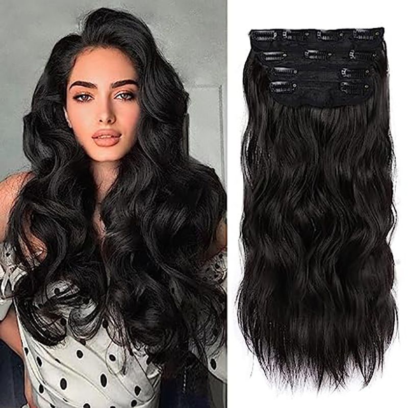 6 pcs/set Body Wave Clip-in Synthetic  Hair Extensions for Afican Women-17 Inch | Easy to Blend, Everyday Volume Boost (6-25/4A-22/4A-25/6-25/6-27/12-25/1B)