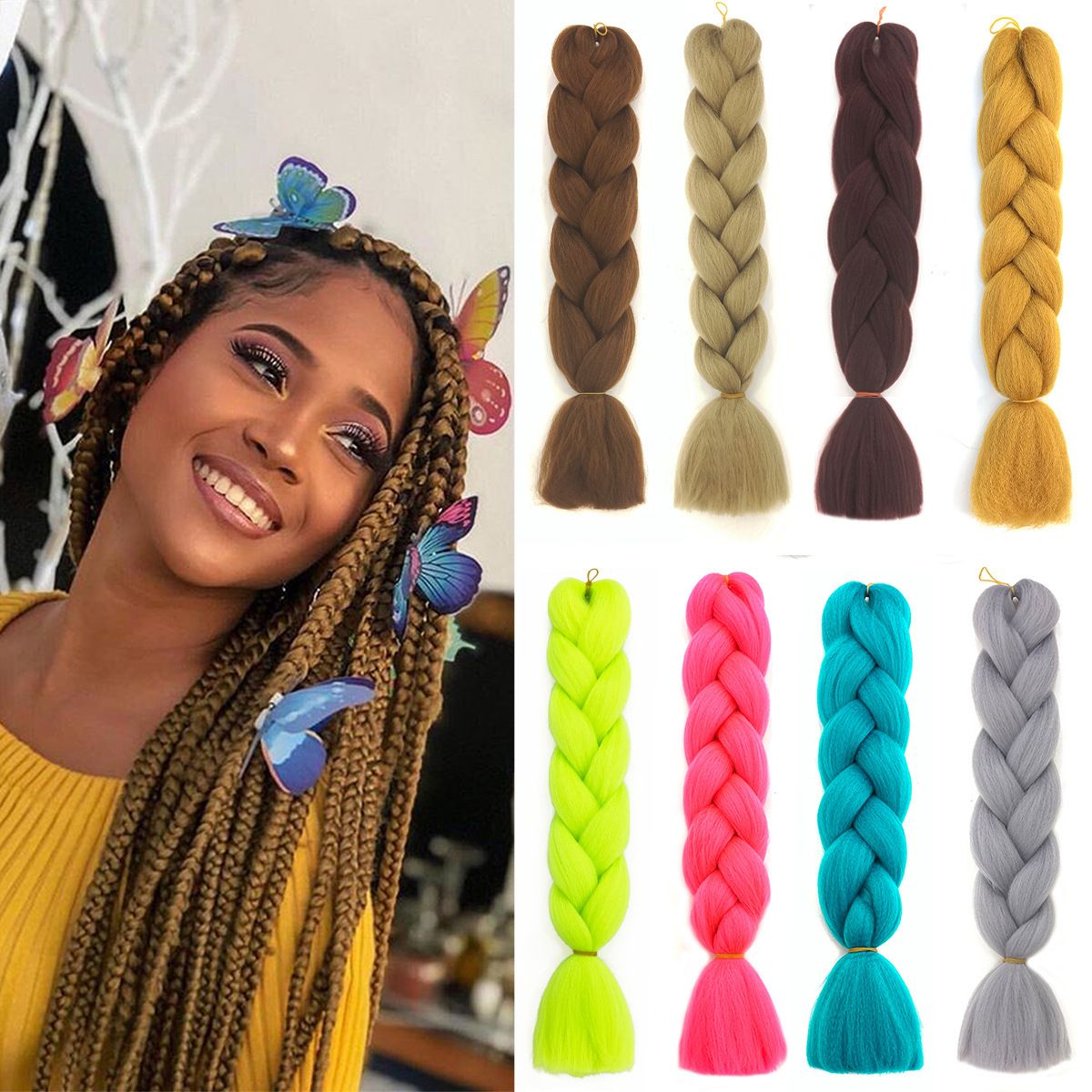 Synthetic Braid Hair Extensions - 24 Inch Jumbo Box Braids | Six-Toned Pre-Stretched (African Hair, Protective Style, Quick Weave, Color: 1B/30#/33#/A12/A18/A29