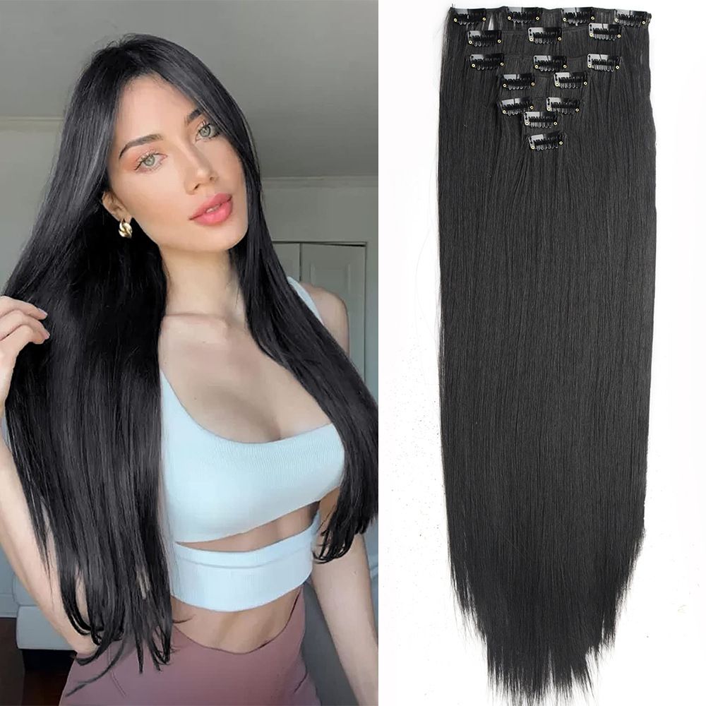 6 pcs/set Straight Clip-in Synthetic Hair Extensions for African Women - 22 Inch | Easy to Blend, Everyday Volume Boost(1B/1B-8/6-25/6-27/8-27/12-25)
