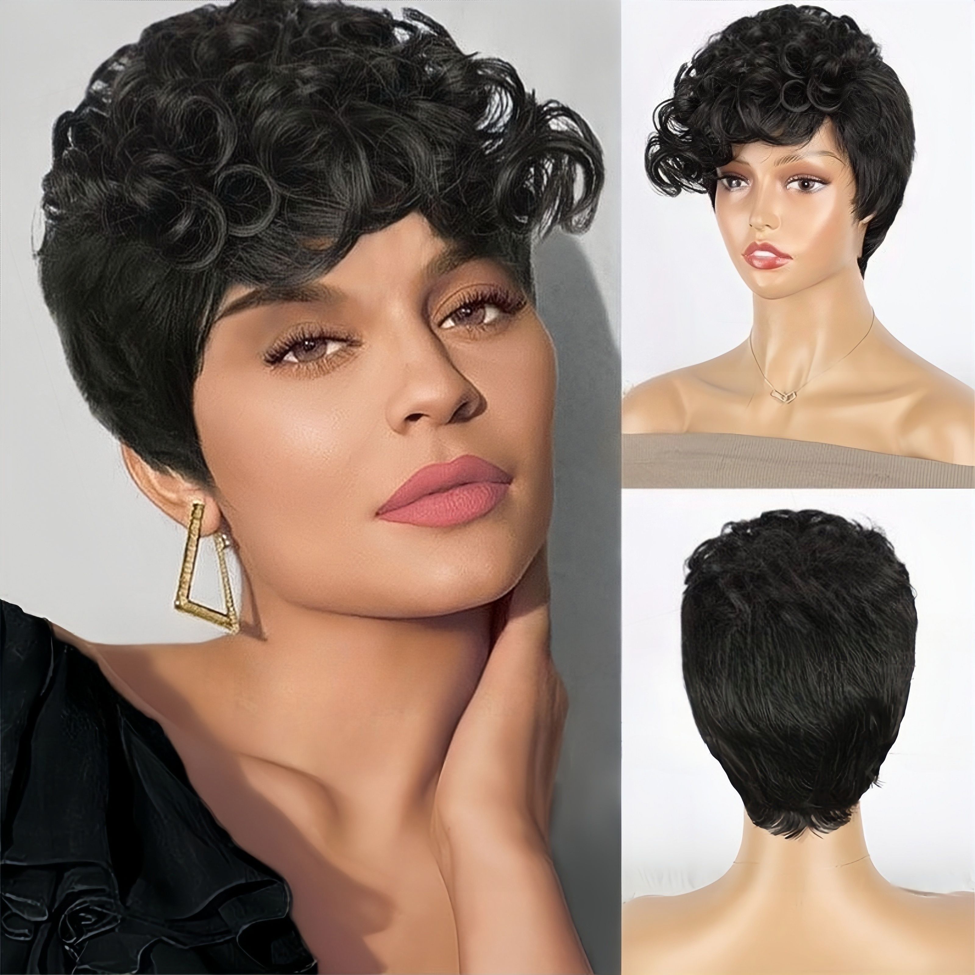 Synthetic Short Curly Wigs - 6 Inch 1B Black | Natural Look(African Women, Quick Install, Birthday Gift)