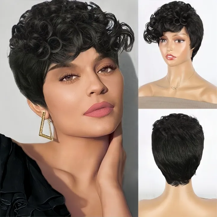 Synthetic Short Curly Wigs - 6 Inch 1B Black | Natural Look(African Women, Quick Install, Birthday Gift)