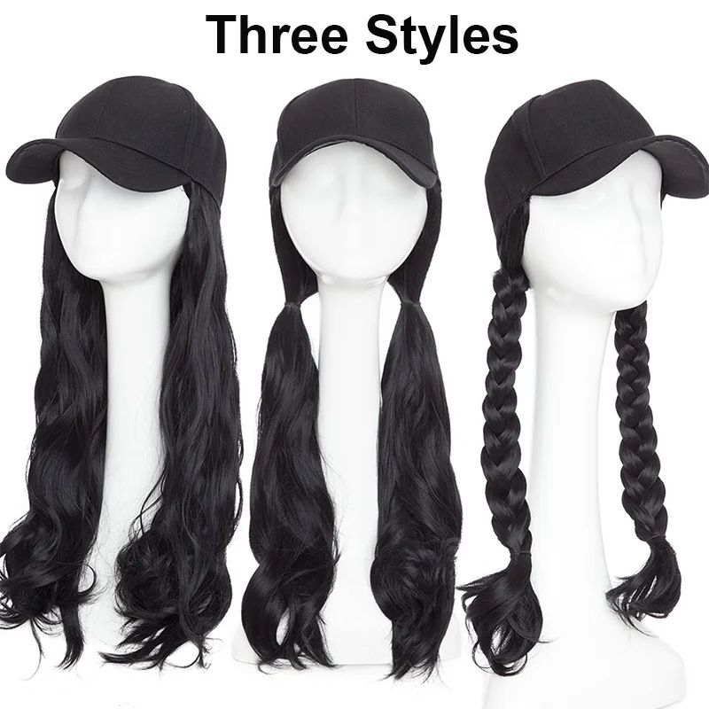 Synthetic Fiber Baseball Cap Curly Hair Wig | Full Head Cover with Natural Waves (Dark Brown, 20 Inch, Breathable, Outdoor/Casual Style)