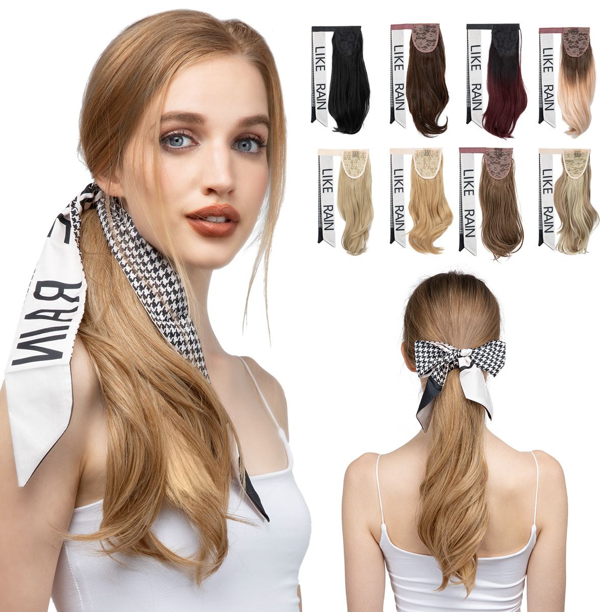 Velcro Ponytail Extension for Instant Volume | Long Curly Hair with Big Waves & Invisible Attachment (Black, 18 Inch, Secure Fit, Daily/Special Occasion Use)
