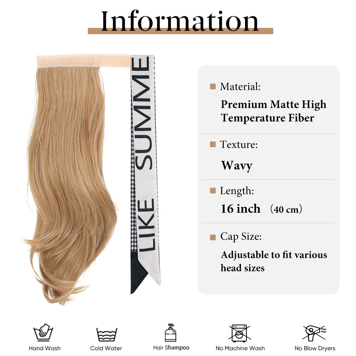 Velcro Ponytail Extension for Instant Volume | Long Curly Hair with Big Waves & Invisible Attachment (Black, 18 Inch, Secure Fit, Daily/Special Occasion Use)