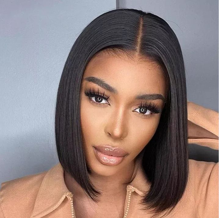 Synthetic Straight Bob Wigs - 12 Inch | 180% Density Natural Look(1B Black, African American, Gift)
