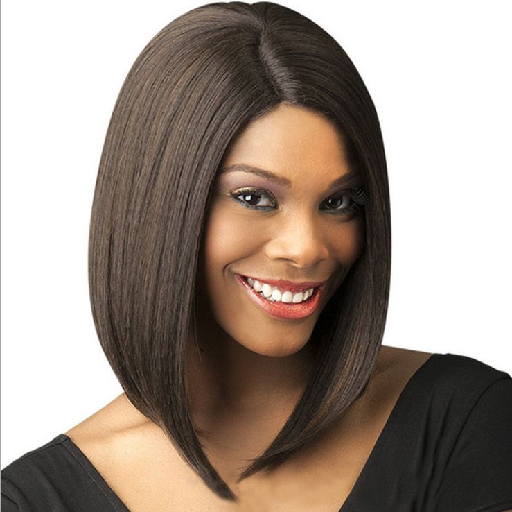 Synthetic Straight Bob Wigs - 12 Inch | 180% Density Natural Look(1B Black, African American, Gift)