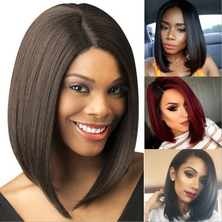 Synthetic Straight Bob Wigs - 12 Inch | 180% Density Natural Look(1B Black, African American, Gift)