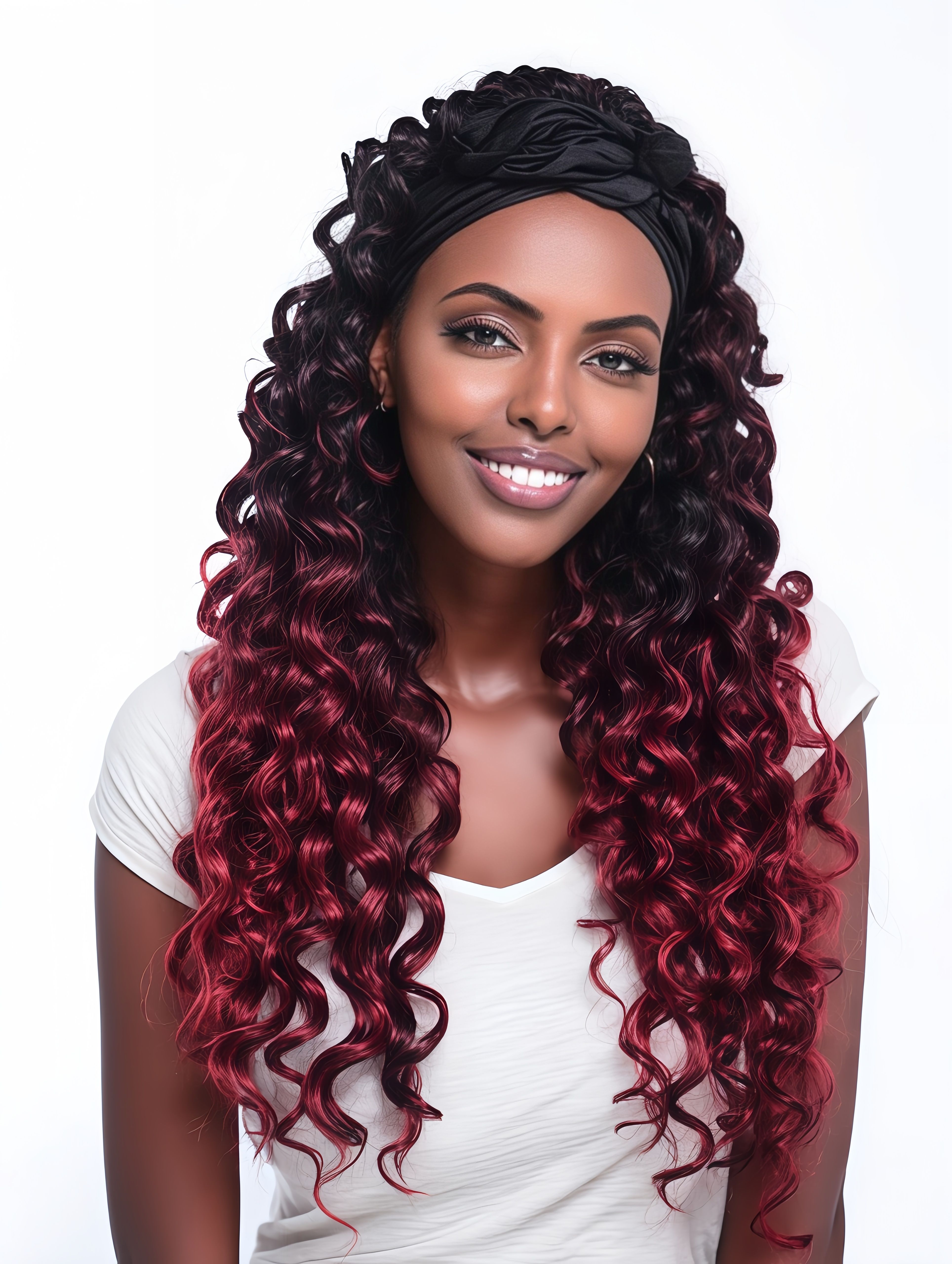 Synthetic Fiber African Fashion Ice Ribbon Wig | Deep Roll Gradient Curls & Bold Style (Gradient Brown, 20 Inch, Heat Resistant, Party/Event Ready)