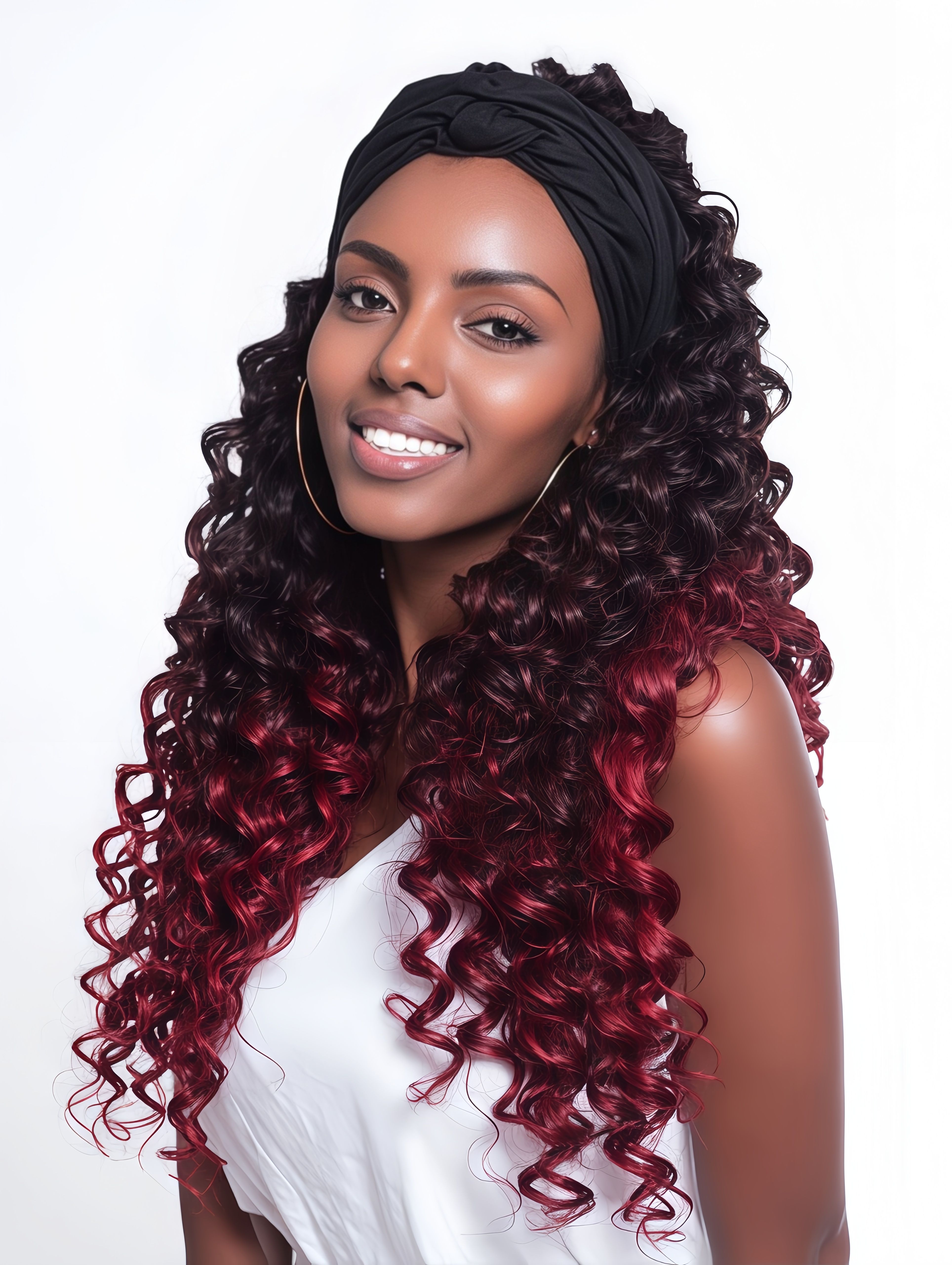 Synthetic Fiber African Fashion Ice Ribbon Wig | Deep Roll Gradient Curls & Bold Style (Gradient Brown, 20 Inch, Heat Resistant, Party/Event Ready)
