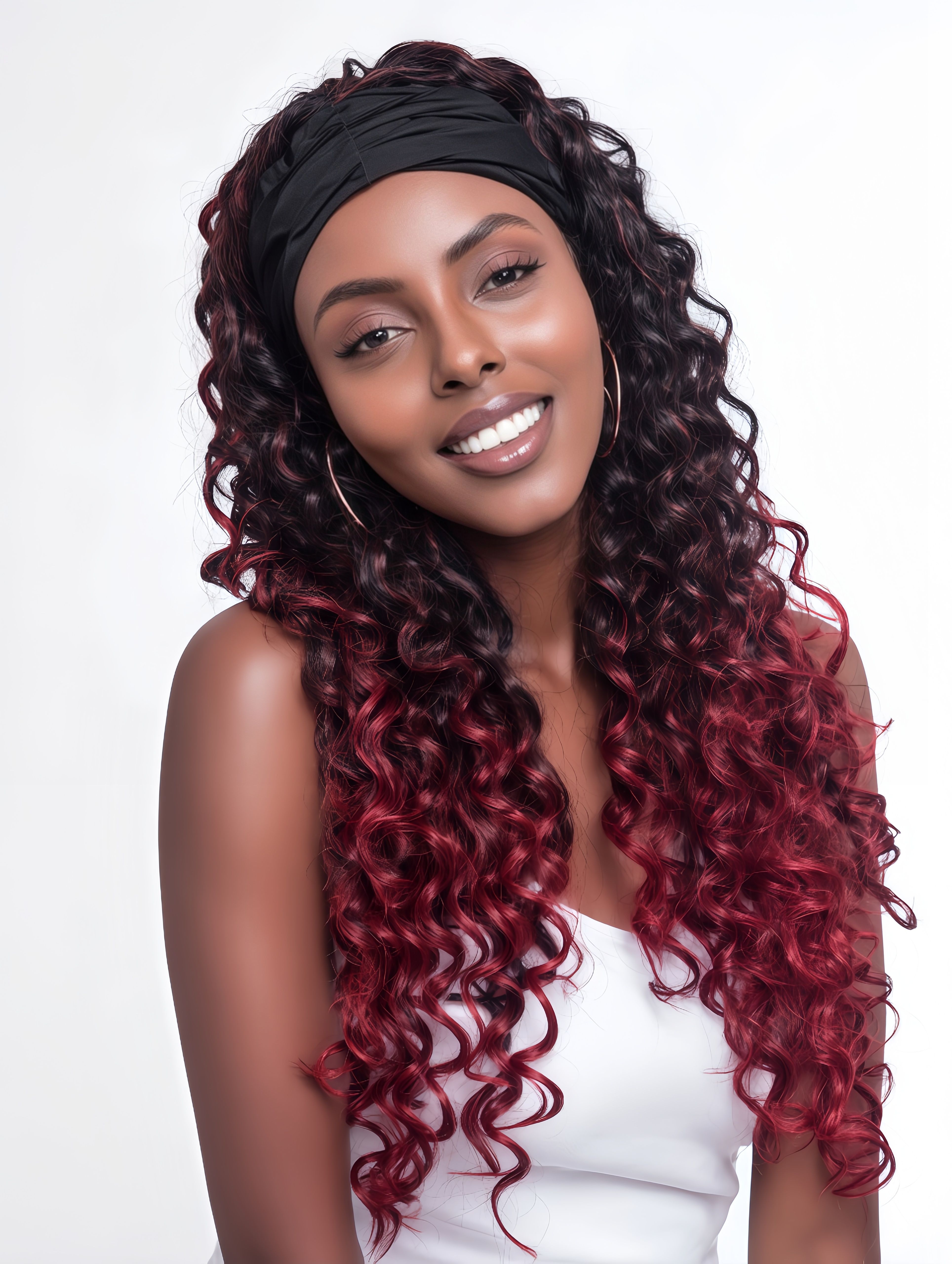 Synthetic Fiber African Fashion Ice Ribbon Wig | Deep Roll Gradient Curls & Bold Style (Gradient Brown, 20 Inch, Heat Resistant, Party/Event Ready)