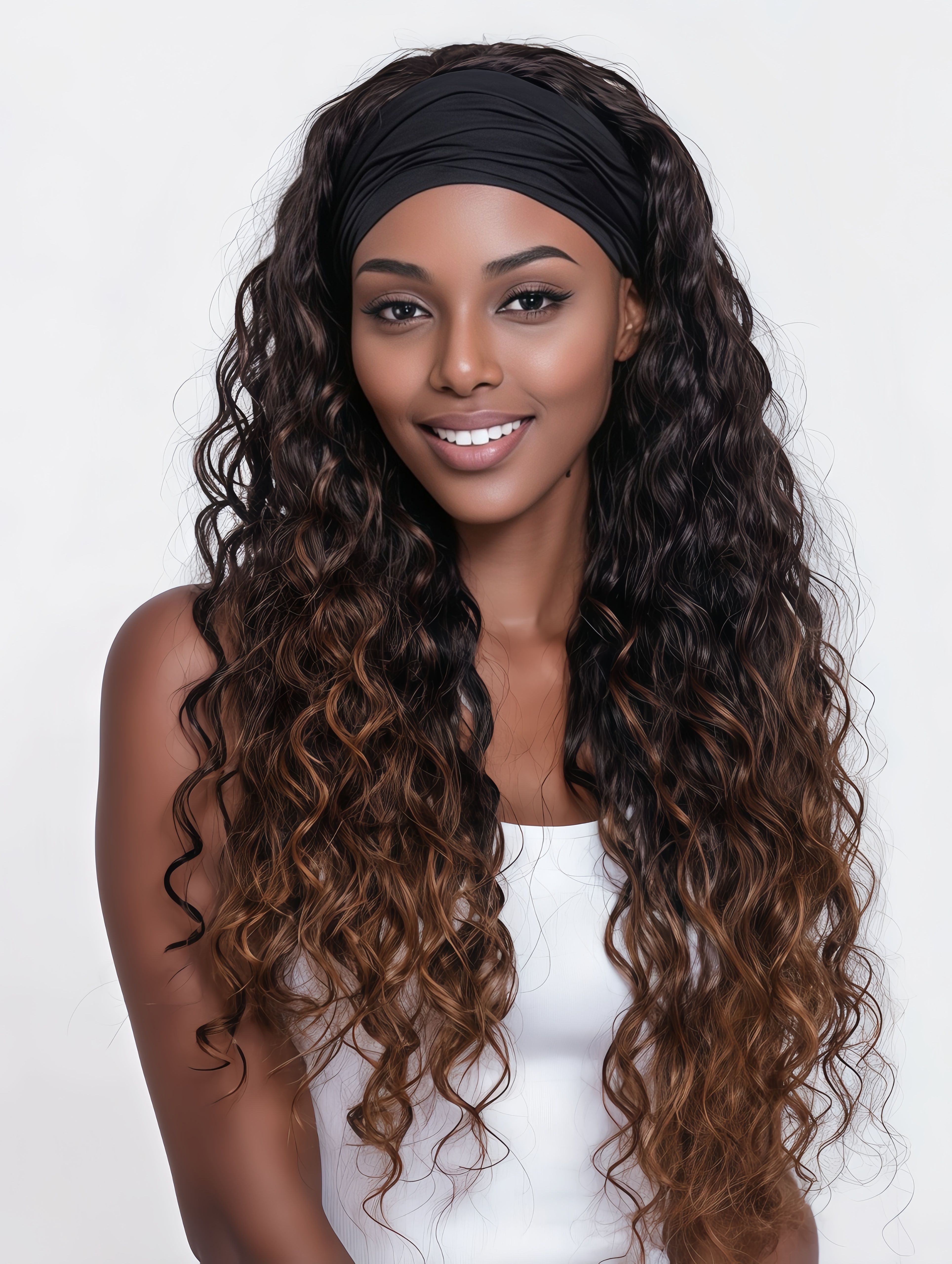 Synthetic Fiber African Fashion Ice Ribbon Wig | Deep Roll Gradient Curls & Bold Style (Gradient Brown, 20 Inch, Heat Resistant, Party/Event Ready)